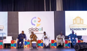 Image of SchoolTry's CEO, Mr. Ismail Eleburuike; SA on ICT to the Governor of Oyo State, Mr Adebayo Akande; Vice Chancellor of University of Ilorin, Professor Wahab Egbewole (SAN); Vice Chancellor, Federal University Of Agriculture, Zuru, Professor Musa Ahmed and; Director of ICT, Unilorin & Vice Chancellor of Muhammad Kamalud-deen University (MKU), Professor Rasheed Gbenga Jimoh. SchoolTry recognized at GTA Conference