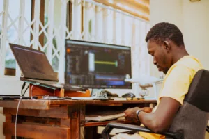 A student using AI for his academic research
