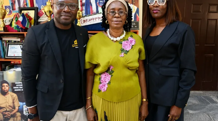 The Dean of Law, Prof Akhigbe, with his former student and facilitator of the partnership, Osaretin Precious during the visit. Osaretin Precious is the Head, Human Resources of SchoolTry Limited, Abuja.